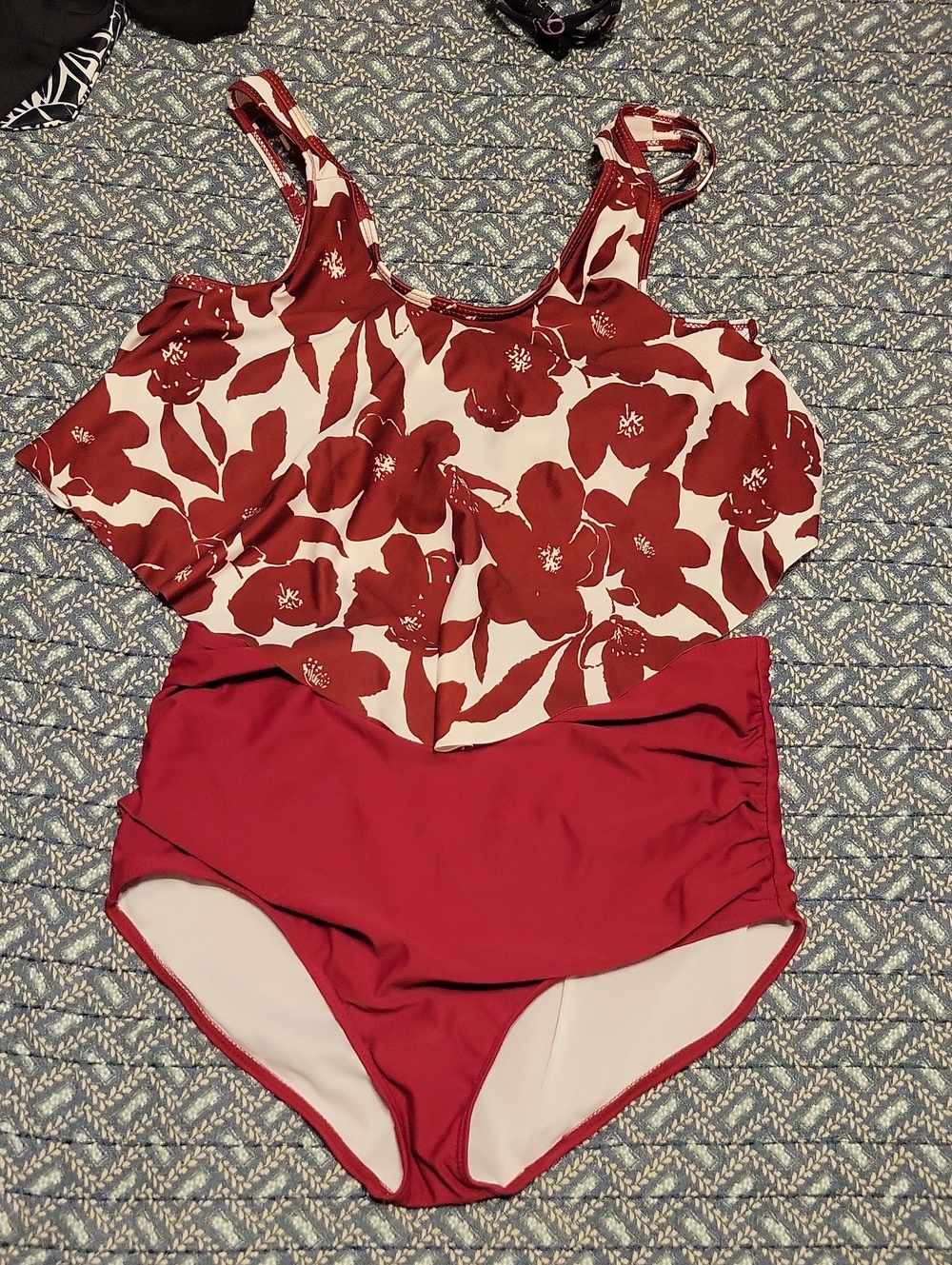 Girls' Red Floral Two-Piece Swim Set